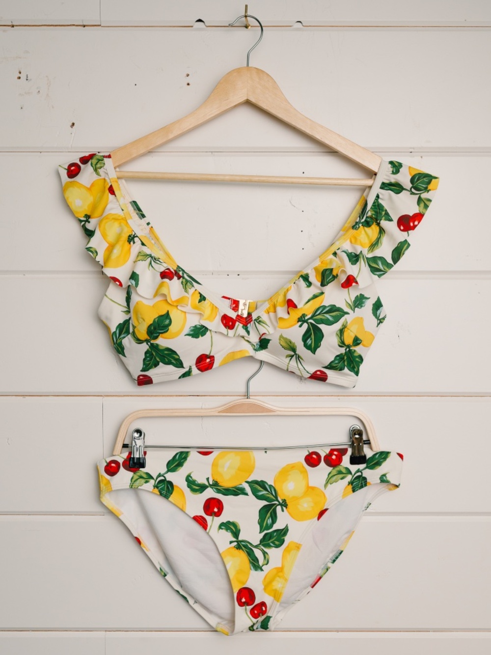 Boden Evia Bikini Set | Lemon & Cherry Print | Ruffle Top | NWOT | Never Worn